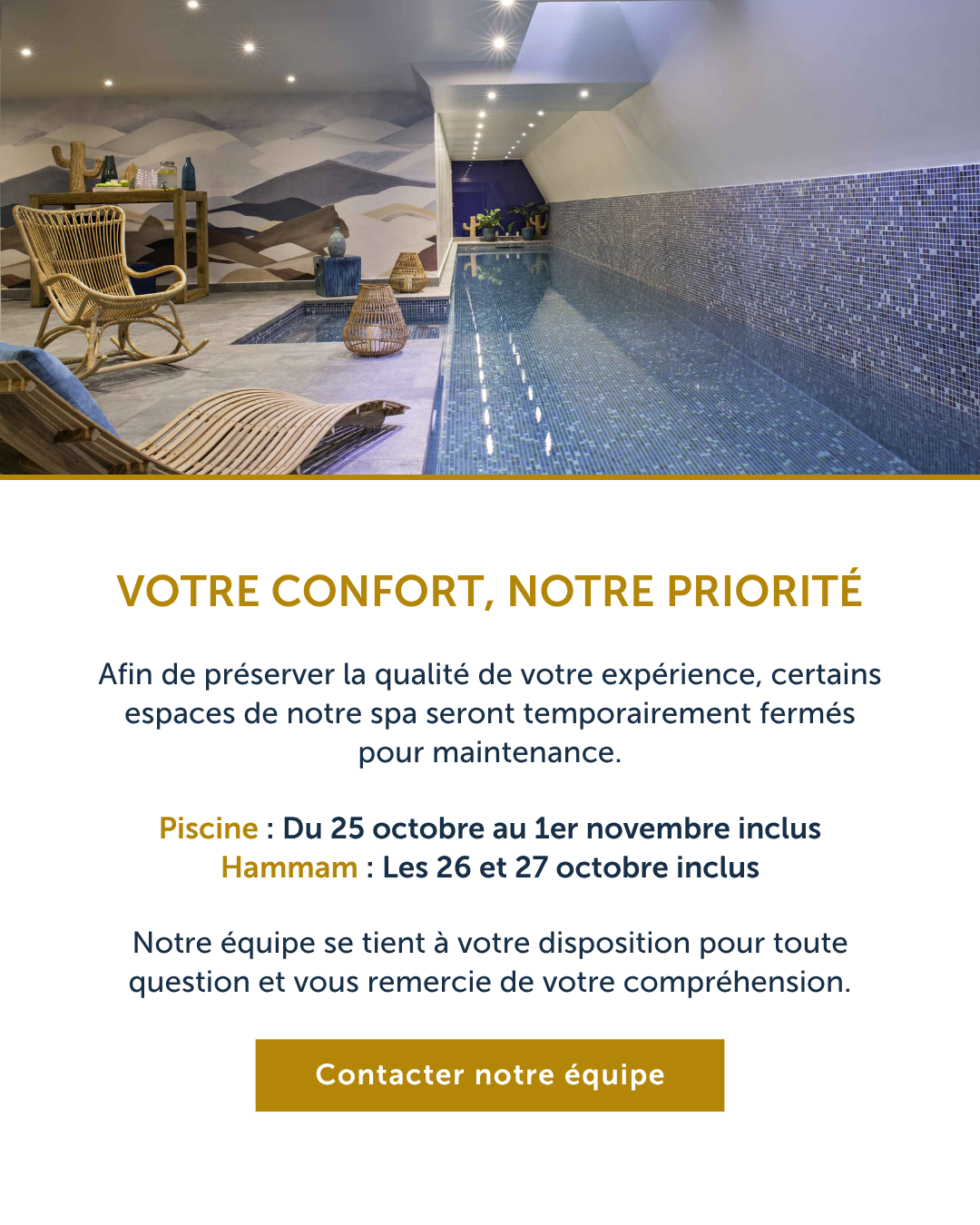 Fermeture piscine cause de maintenance